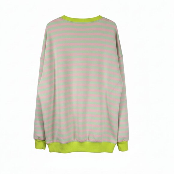 New Women’s Striped Oversized Crew Neck Sweatshirt – Size Medium - Picture 2 of 5